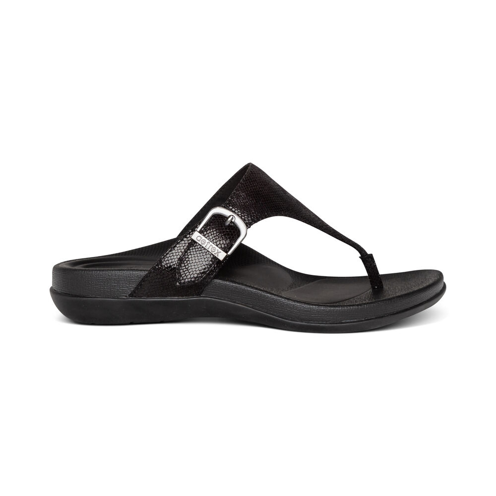 Aetrex Women's Rita Adjustable Flip Flops - Black | USA I3X7RKW